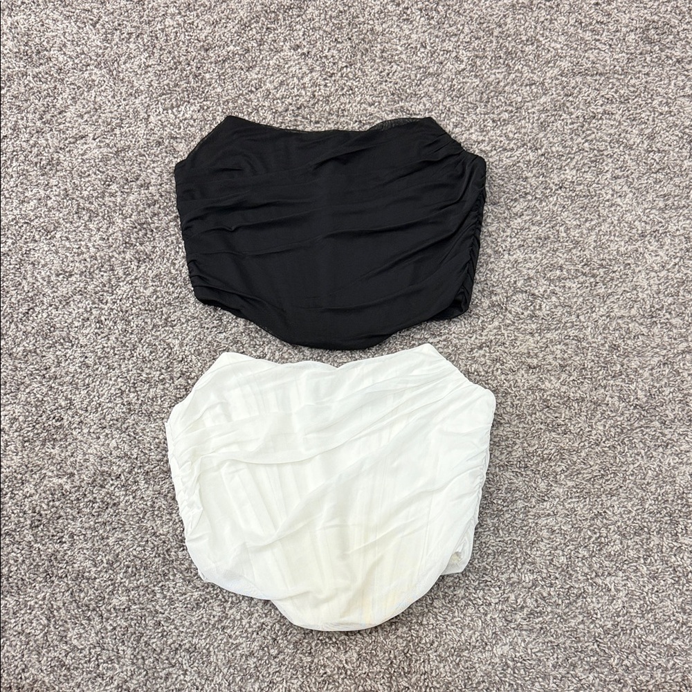 Black and White Ruched Corset Tops